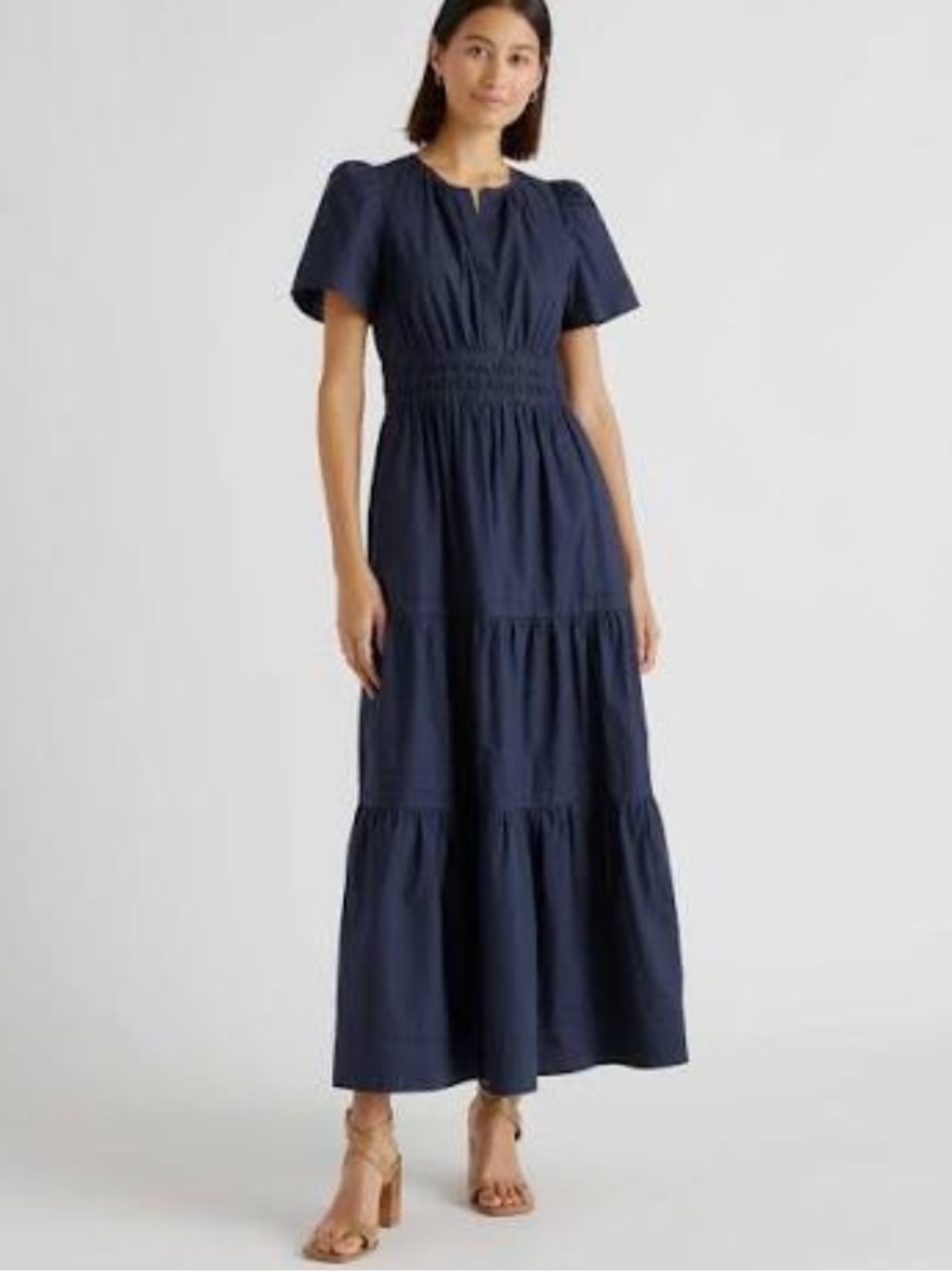 Quince Organic Cotton Poplin Tiered Maxi Dress Navy